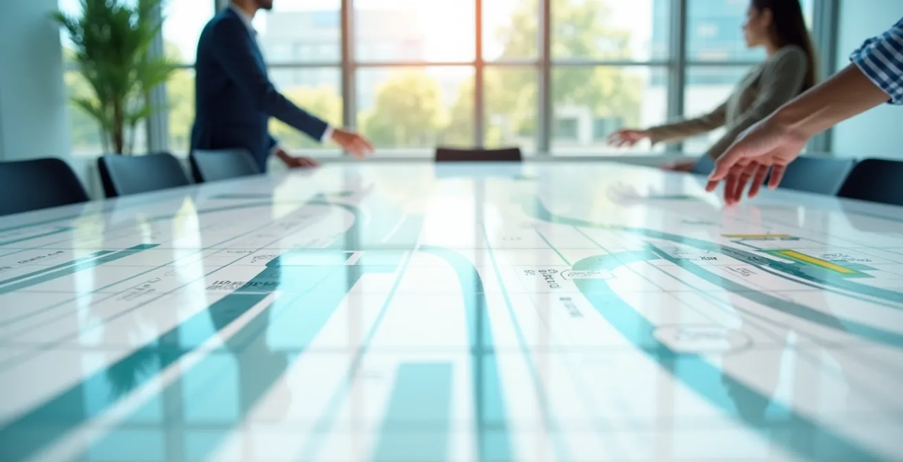 Visuelle Darstellung einer agilen IT-Roadmap mit quartalsweisen Anpassungen