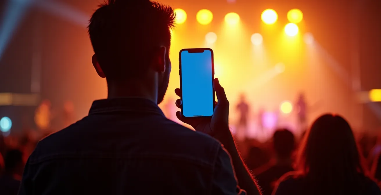 Konzertbesucher filmt mit Smartphone statt das Live-Erlebnis direkt zu erfahren