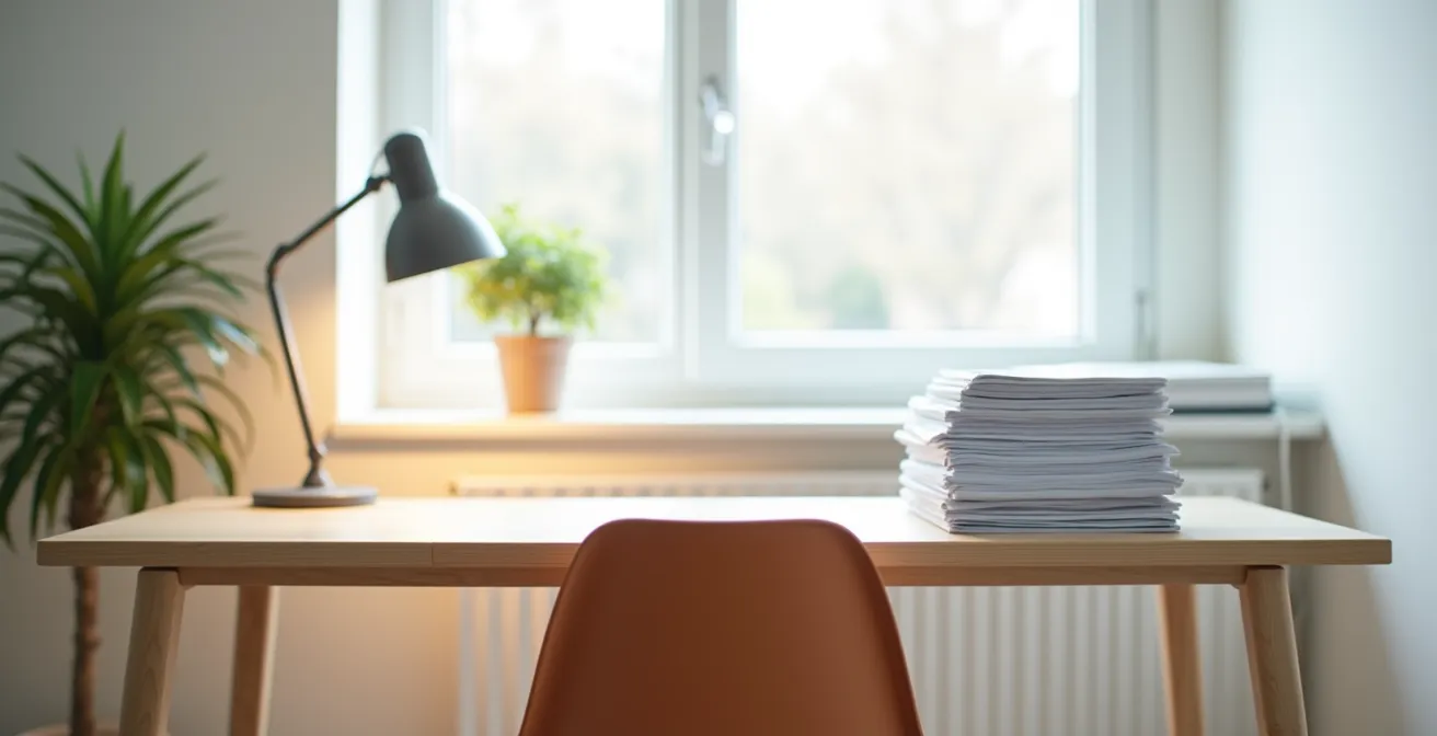 Gut beleuchteter Arbeitsplatz mit optimaler Kameraposition für eine Videosprechstunde