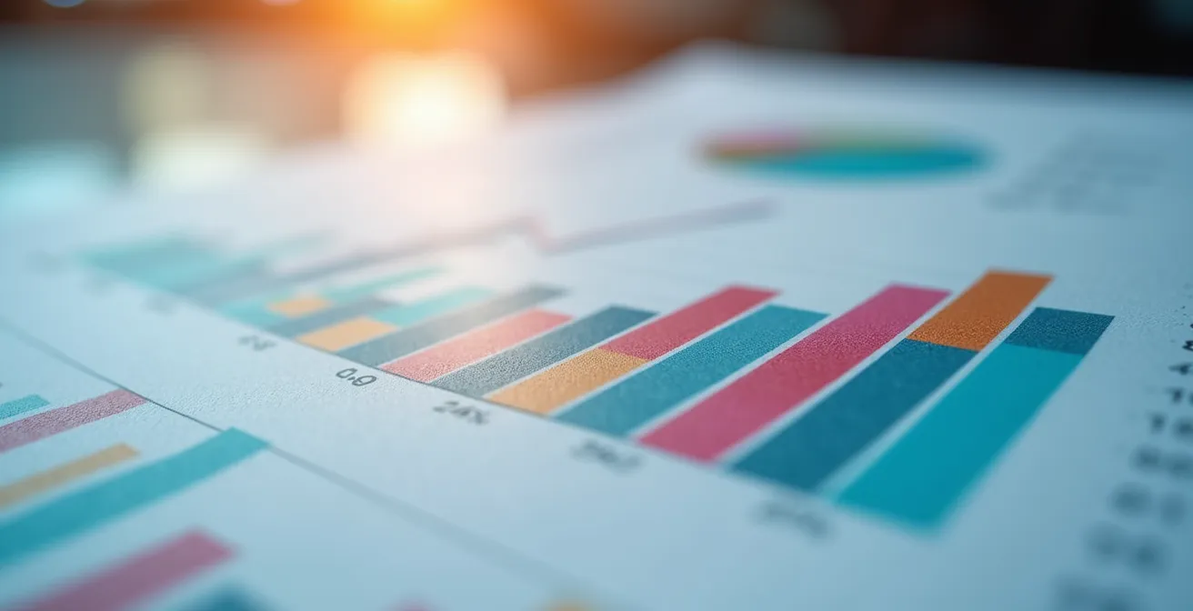 Detailaufnahme eines Analysebildschirms mit Produktionskennzahlen und ROI-Berechnungen