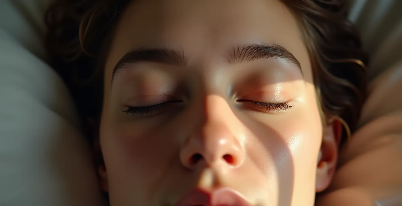 Makroaufnahme von geschlossenen Augen während der REM-Phase mit sichtbaren Augenbewegungen