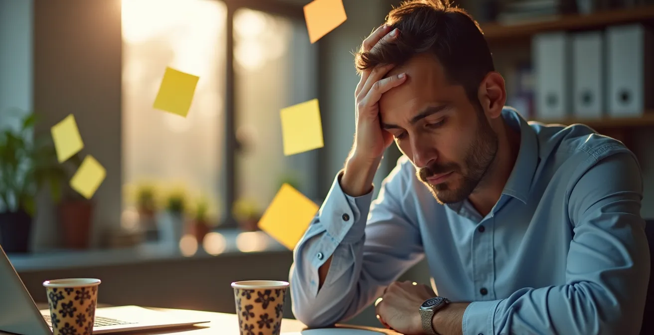 Darstellung von mentaler Erschöpfung durch zu viele Entscheidungen im Tagesverlauf