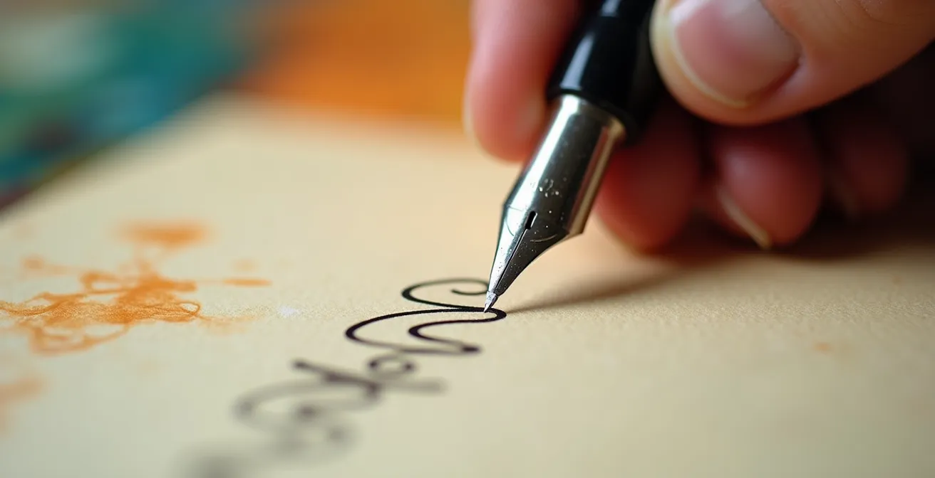 Person macht sich Notizen während der Betrachtung eines abstrakten Gemäldes im Museum