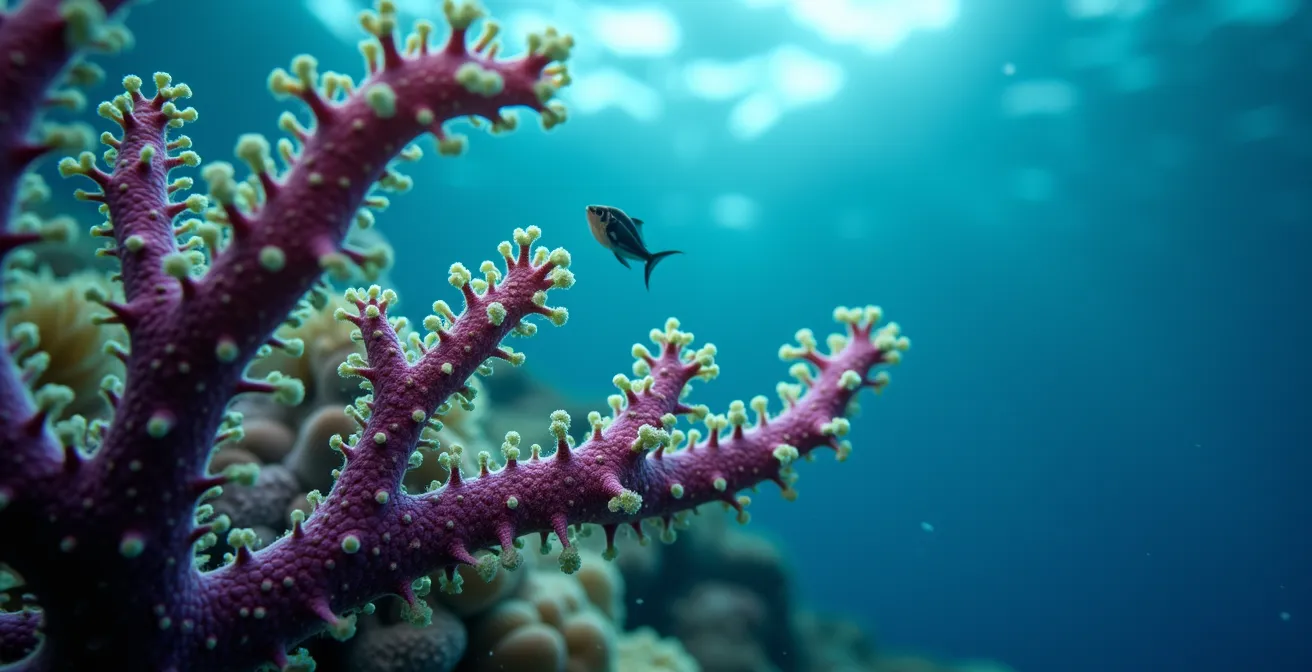 Detailaufnahme regenerierender Korallen mit sichtbaren Wachstumsstrukturen