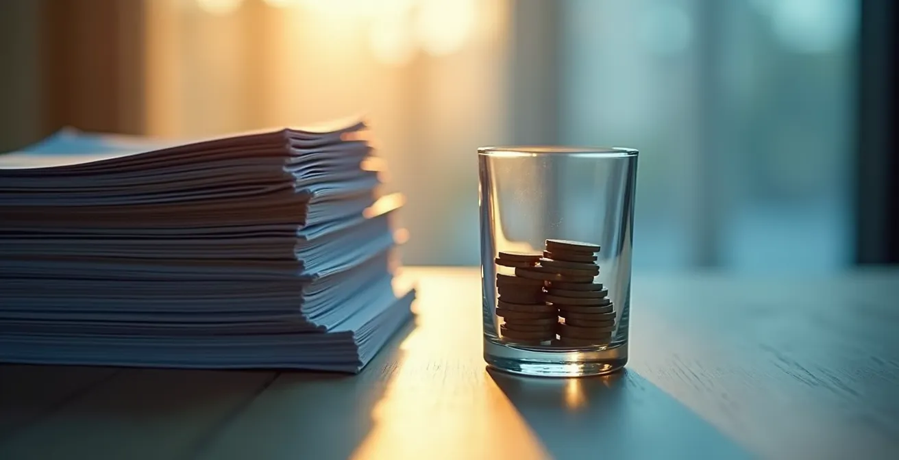 Visualisierung von Phantom-Gewinnen, die den Kontrast zwischen papierenem Reichtum und leerer Kasse zeigen.