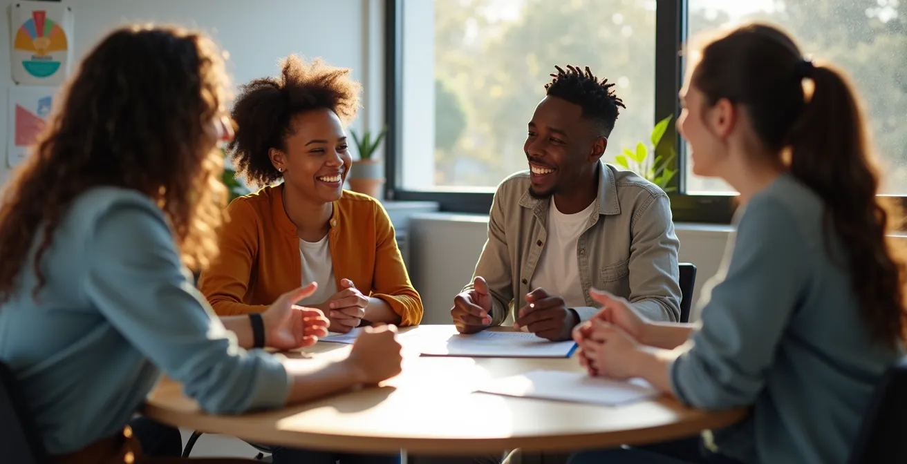 Team in offenem Dialog mit sichtbarer Vertrauensatmosphäre