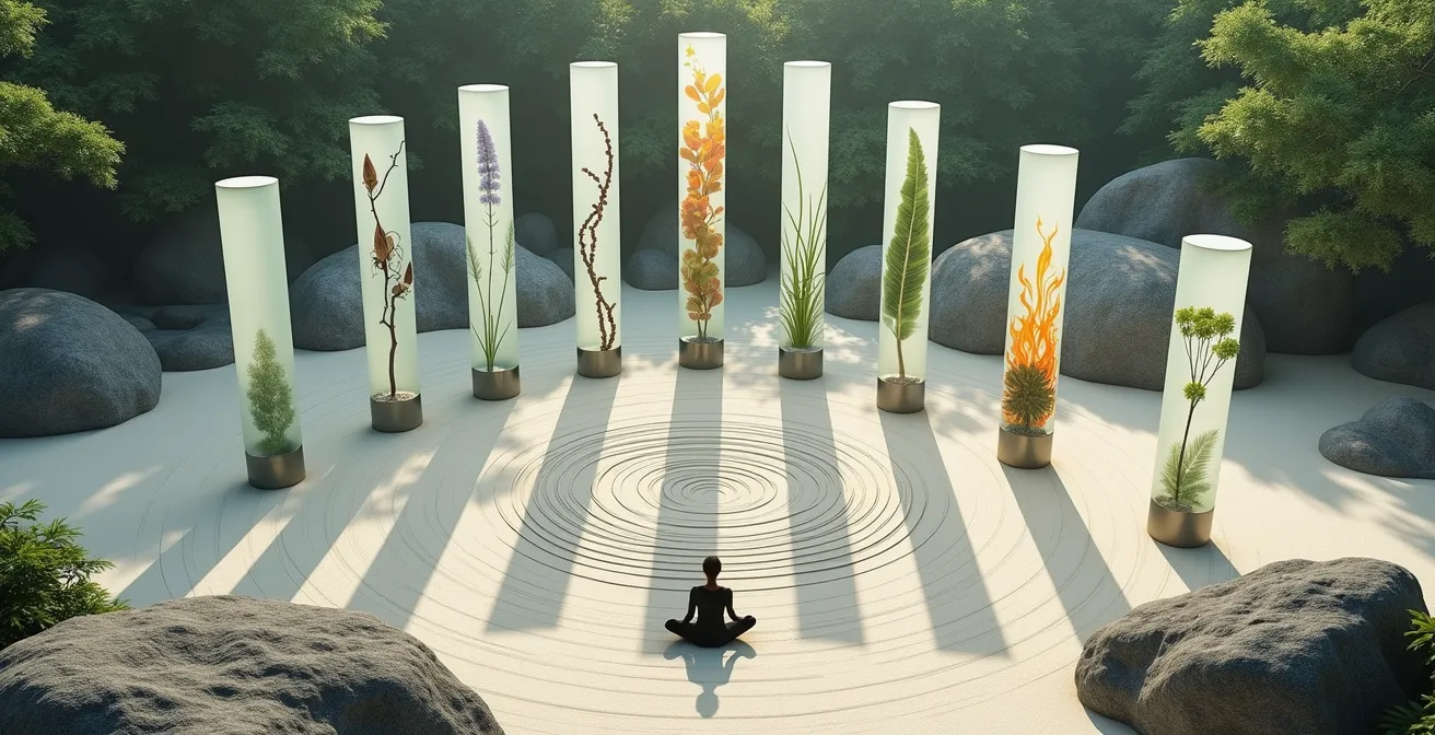 Visuelle Darstellung der 7 Säulen der Resilienz als aufbauendes System