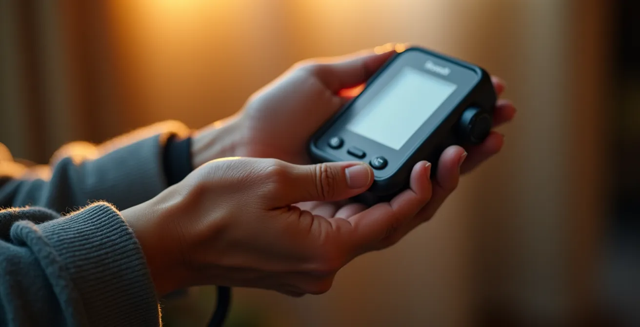 Patient bei der täglichen Messung der Vitalwerte für Telemonitoring