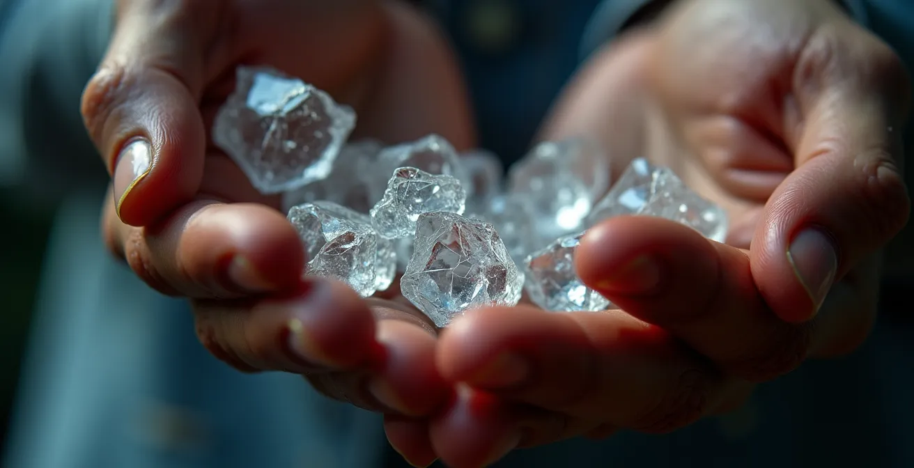 Nahaufnahme von Händen die zerbrochene Verbindungselemente halten