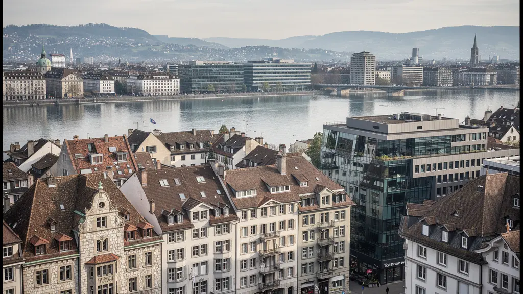 Schweizer Stadtsilhouette mit historischen und modernen Gebäuden – Immobilienzyklen
